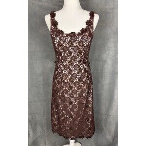 JS Boutique Lace Overlay Sequin Cocktail Dress Brown Size 6 / Small Formal Party